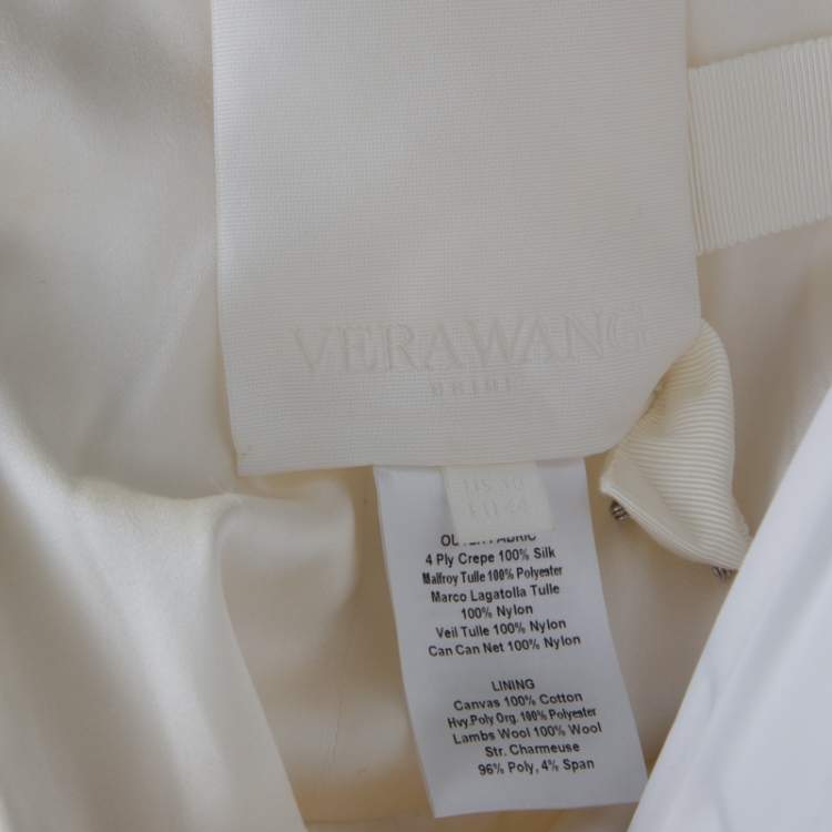 Pre Owned Vera Wang Cream Bead Embellished Silk Layered Tulle Gown L