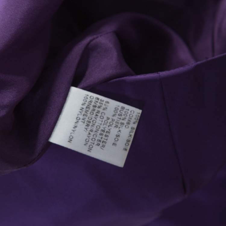 Pre Owned Vera Wang Purple Silk Crystal Embellished Off Shoulder Dress L