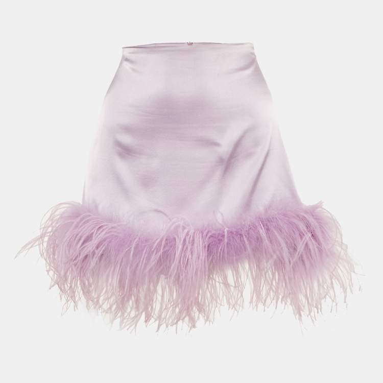 Pre Owned Verguenza Purple Satin Silk Feather Detail Mini Skirt S