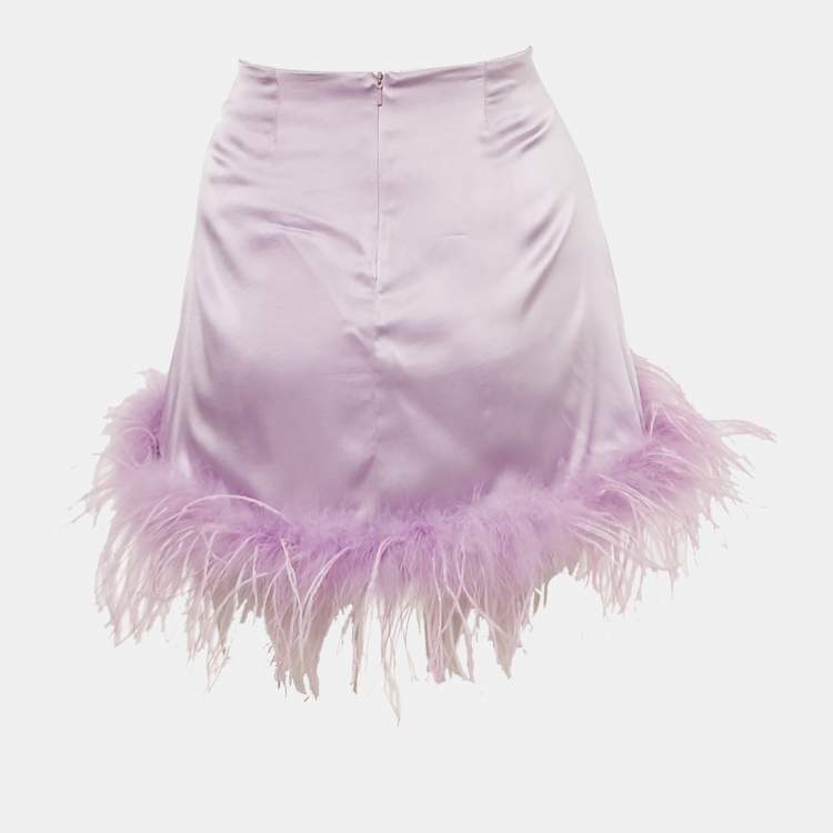 Pre Owned Verguenza Purple Satin Silk Feather Detail Mini Skirt S