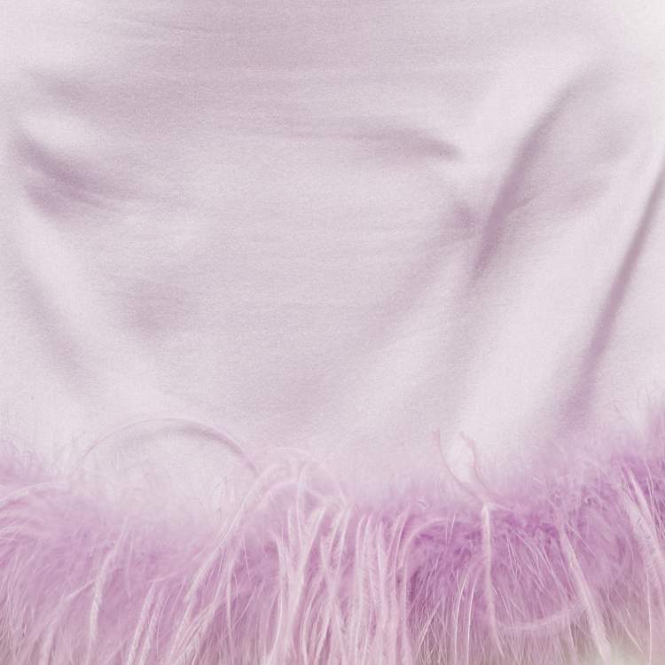 Pre Owned Verguenza Purple Satin Silk Feather Detail Mini Skirt S