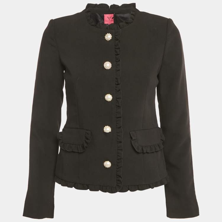 Pre Owned Veronica Virta Black Crepe & Wool Ruffle Detail Rosie Jacket XS