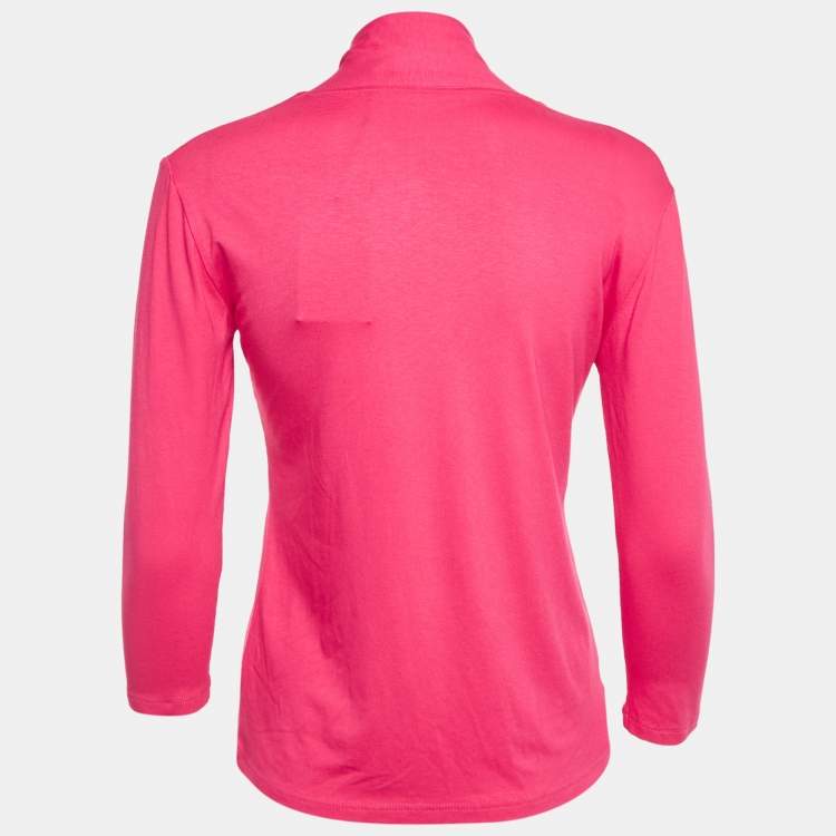 Pre Owned Veronica Virta Pink Jersey Neck Tie -Up Detail Top XS 