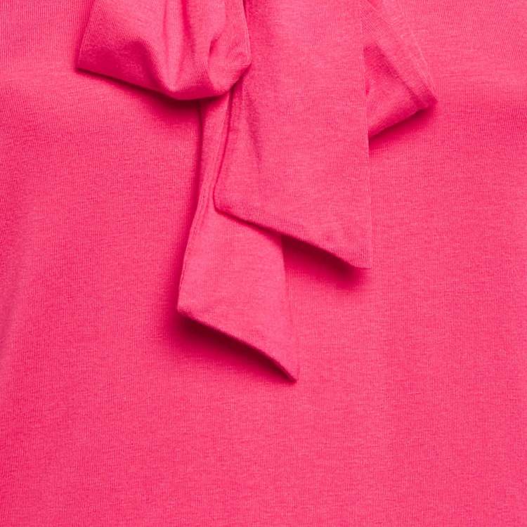 Pre Owned Veronica Virta Pink Jersey Neck Tie -Up Detail Top XS 