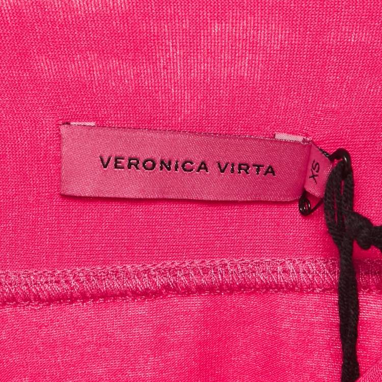 Pre Owned Veronica Virta Pink Jersey Neck Tie -Up Detail Top XS 