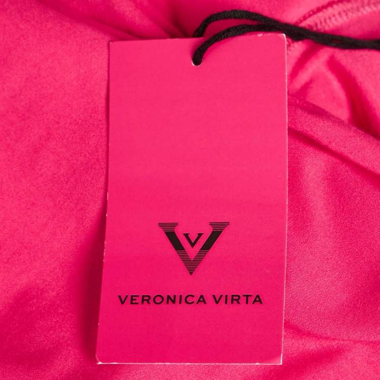 Pre Owned Veronica Virta Pink Jersey Neck Tie -Up Detail Top XS 