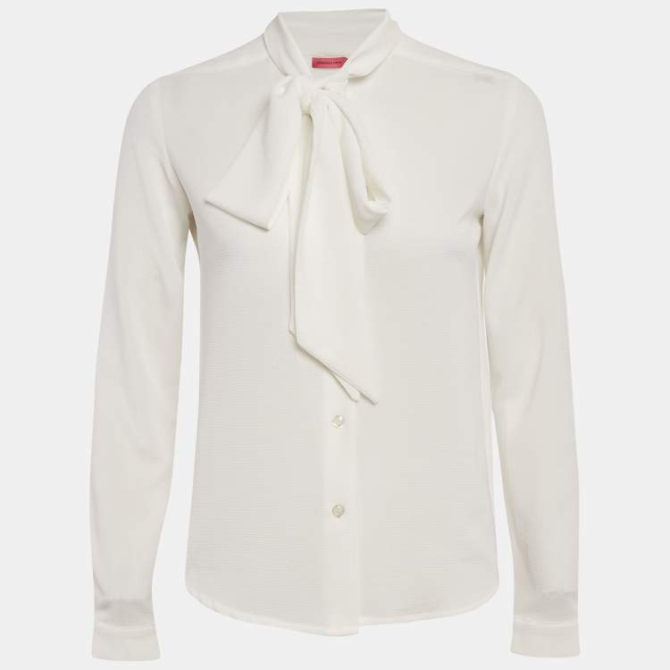 Pre Owned Veronica Virta White Crepe Neck Tie -Up Detail Blouse XS