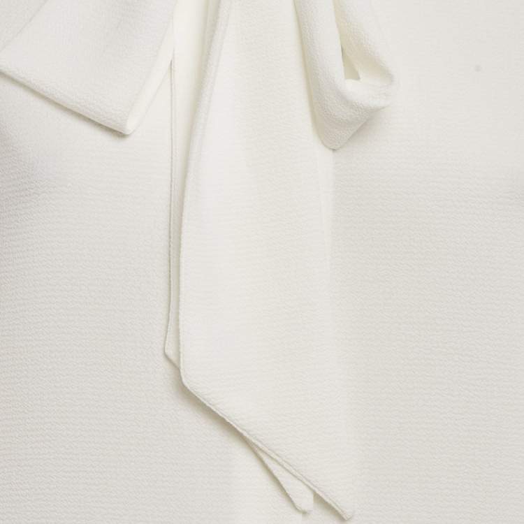Pre Owned Veronica Virta White Crepe Neck Tie -Up Detail Blouse XS