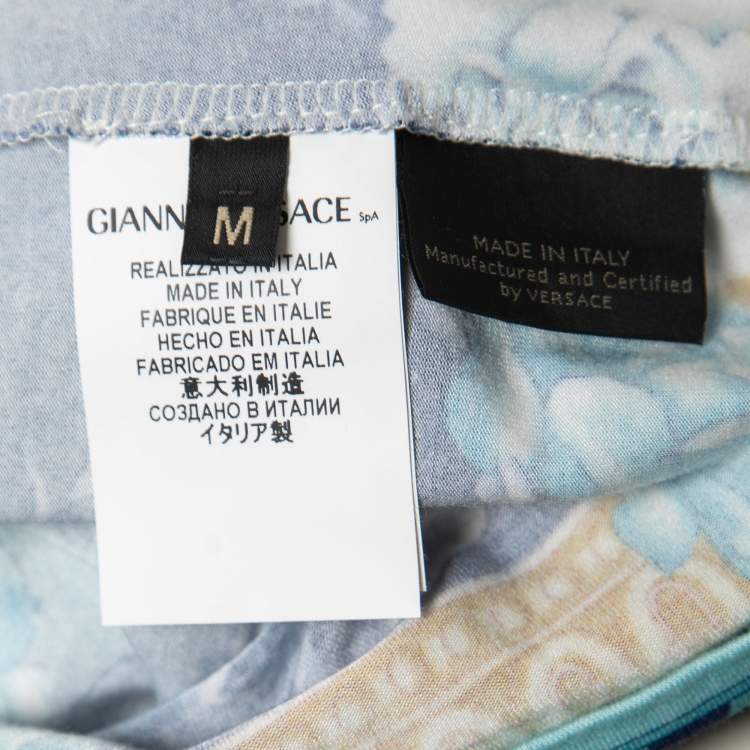 Pre Owned Versace Blue Floral Printed Jersey Round Neck T-Shirt M