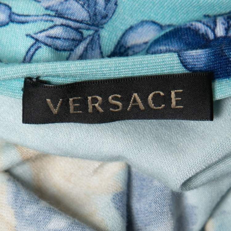 Pre Owned Versace Blue Floral Printed Jersey Round Neck T-Shirt M