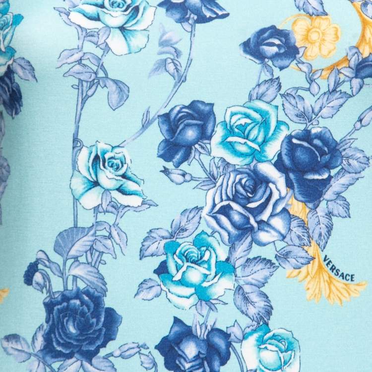 Pre Owned Versace Blue Floral Printed Jersey Round Neck T-Shirt M