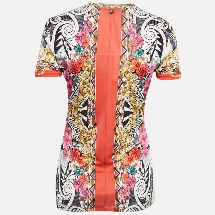 Pre Owned Versace Collection Multicolor Floral Print Jersey V-Neck T-Shirt M