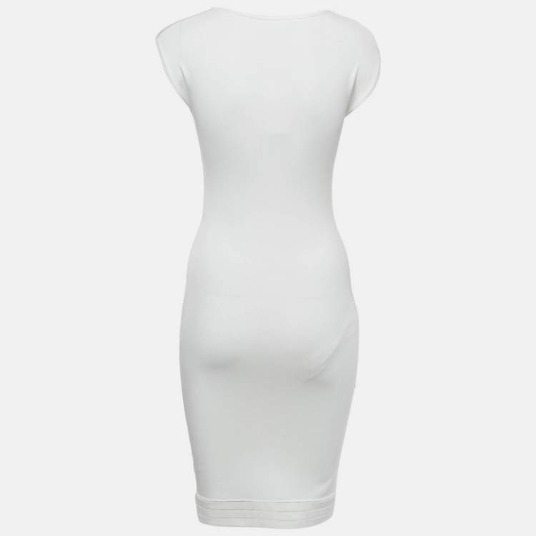 Pre Owned Versace Collection White Jersey Belt Detail Bodycon Dress S