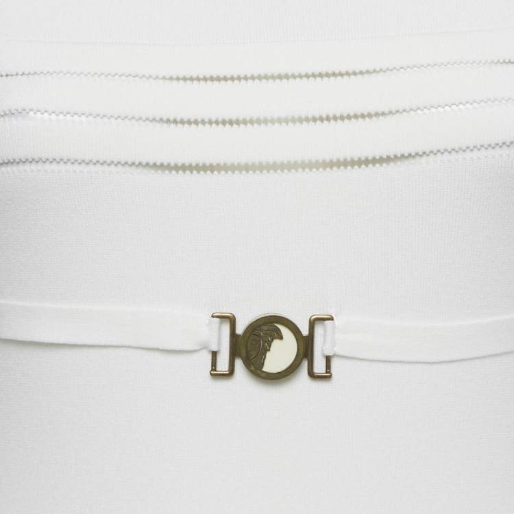 Pre Owned Versace Collection White Jersey Belt Detail Bodycon Dress S