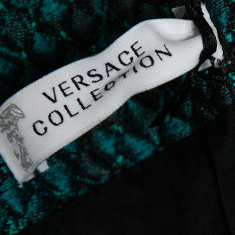 Pre Owned Versace Collection Green Snakeskin Pattern Jacquard Pencil Skirt M