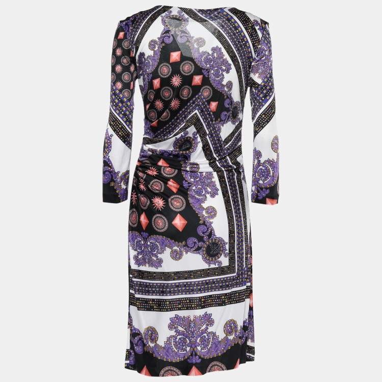 Pre Owned Versace Collection Multicolor Printed Jersey Gathered Detail Dress L