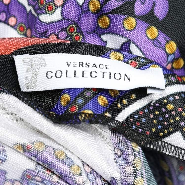 Pre Owned Versace Collection Multicolor Printed Jersey Gathered Detail Dress L