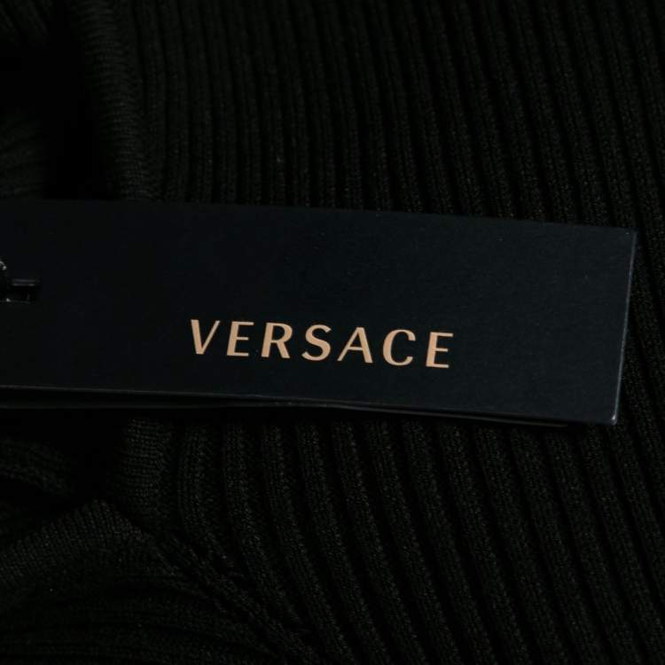 Pre Owned Versace Collection Black Knit Mock Neck Asymmetrical Hem Dress M