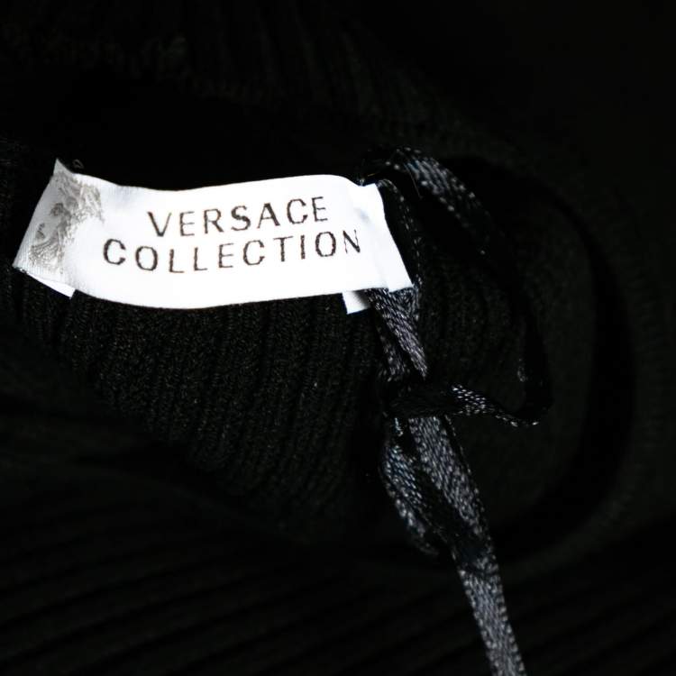 Pre Owned Versace Collection Black Knit Mock Neck Asymmetrical Hem Dress M
