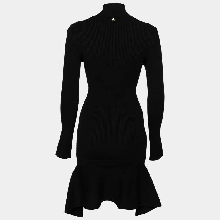 Pre Owned Versace Collection Black Knit Mock Neck Asymmetrical Hem Dress M
