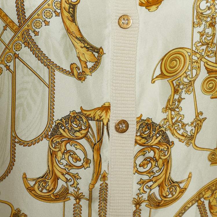 Pre Owned Versace Collection Cream Baroque Print Silk & Cotton Button Front Cardigan S
