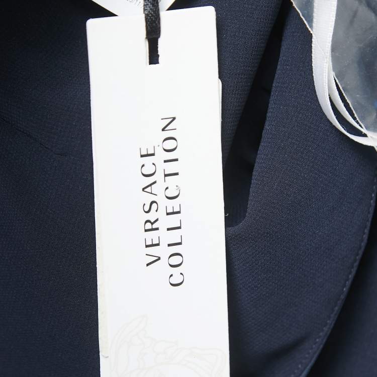 Pre Owned Versace Collection Blue Silk Chiffon Draped Floral Sleeve Gown L