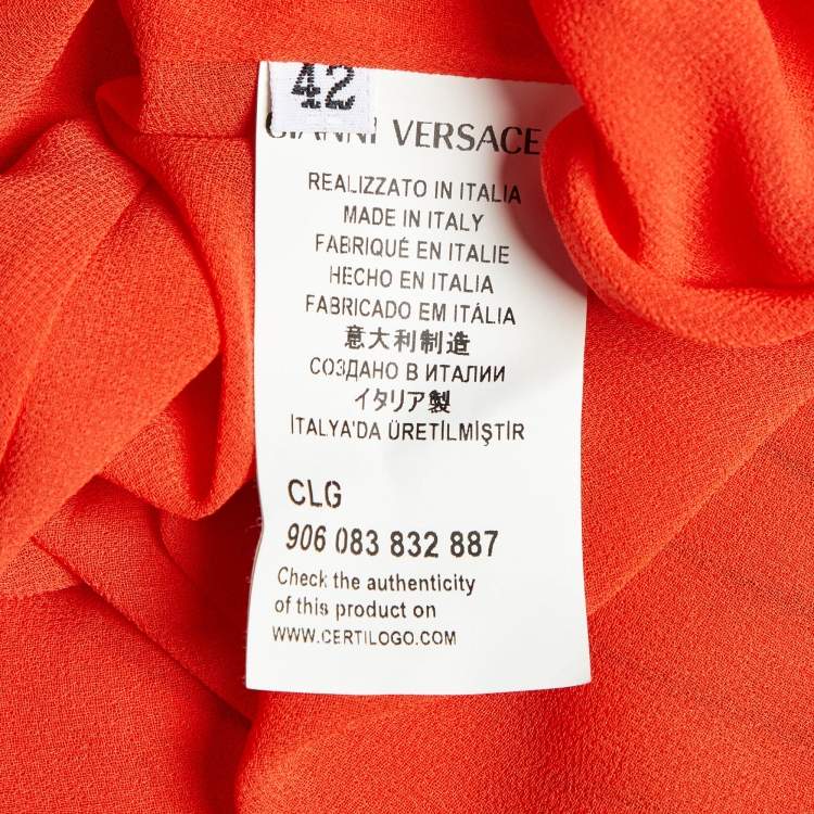 Pre Owned Versace Collection Orange Georgette Pleated Maxi Skirt M