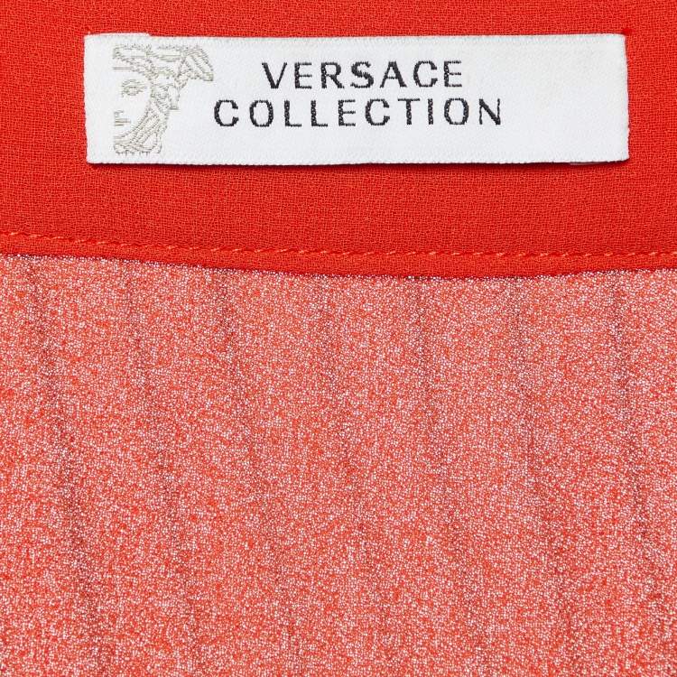 Pre Owned Versace Collection Orange Georgette Pleated Maxi Skirt M