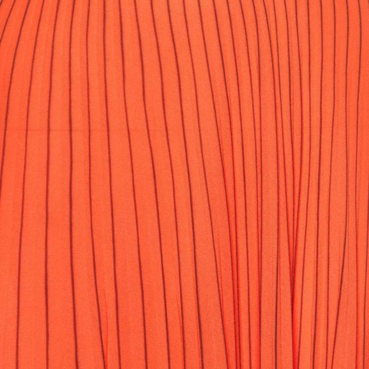 Pre Owned Versace Collection Orange Georgette Pleated Maxi Skirt M