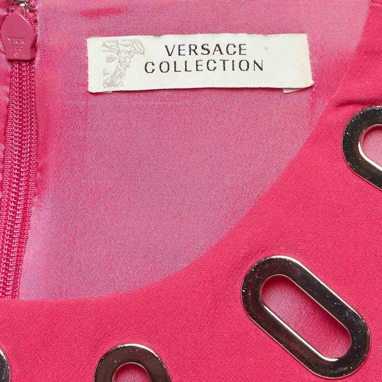 Pre Owned Versace Collection Pink Crepe Embellished Sheath Dress M
