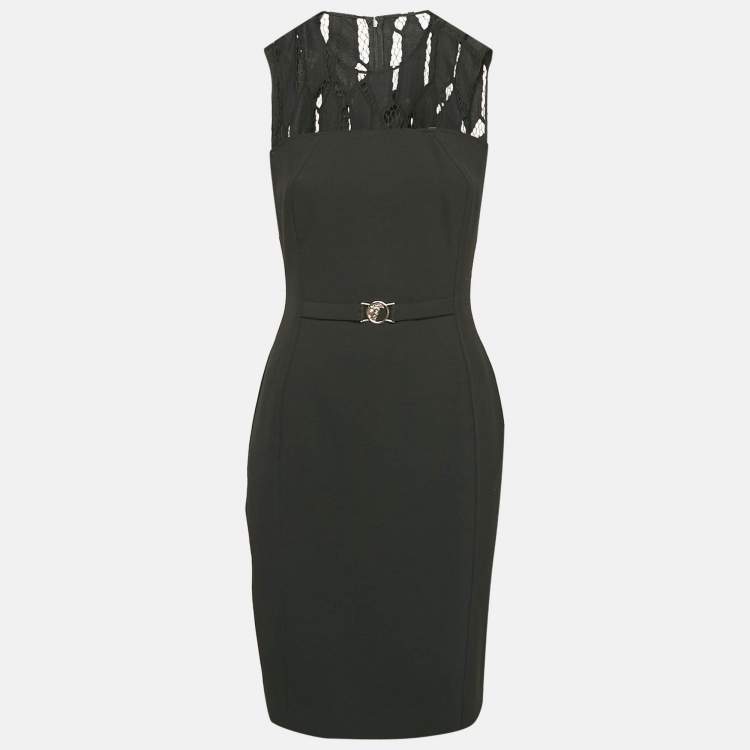 Pre Owned Versace Collection Black Crepe Lace Trim Sleeveless Short Dress M
