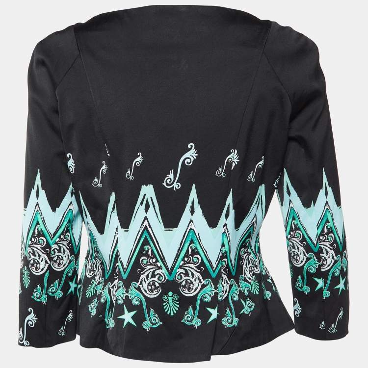 Pre Owned Versace Collection Black Printed Zip-Up Blouse Jacket L