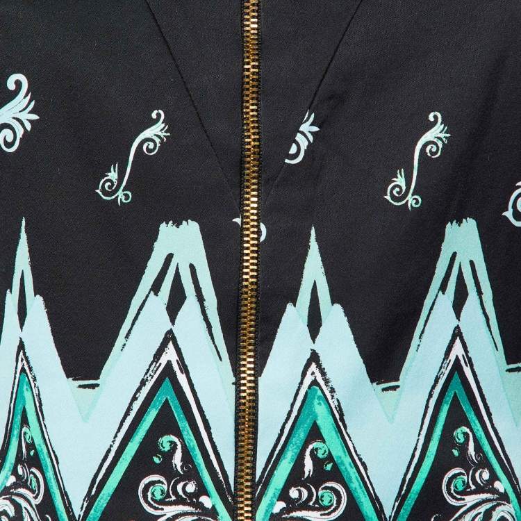 Pre Owned Versace Collection Black Printed Zip-Up Blouse Jacket L