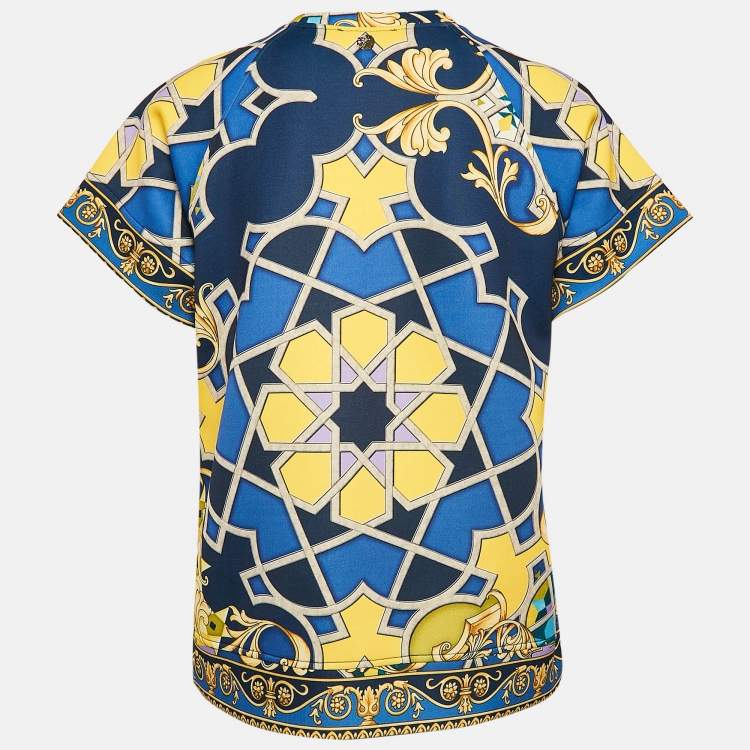 Pre Owned Versace Collection Navy Blue Printed Jersey Neoprene T-Shirt S