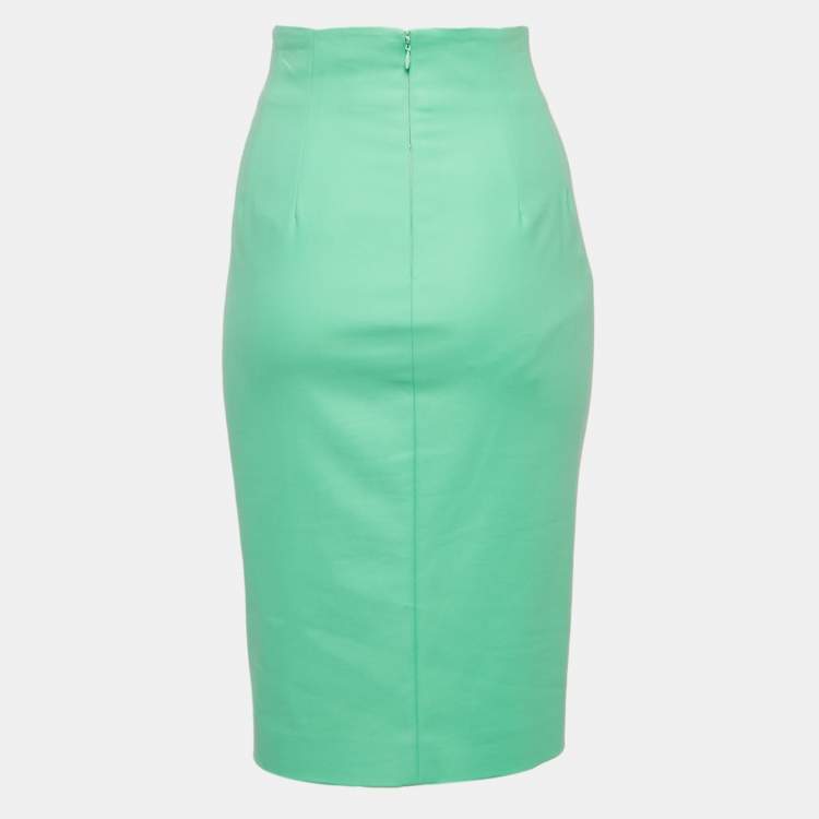 Pre Owned Versace Collection Green Cotton Blend Button Detail Pencil Skirt M