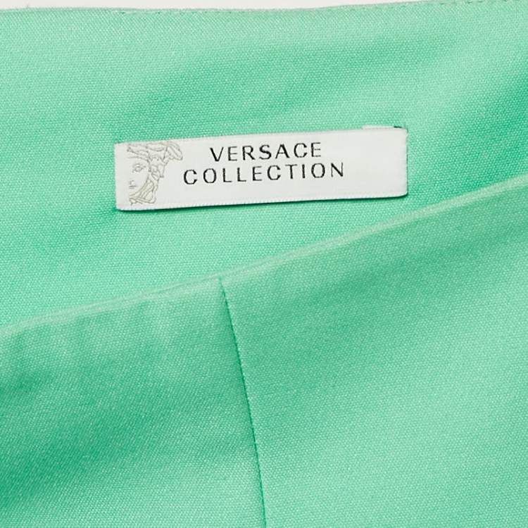Pre Owned Versace Collection Green Cotton Blend Button Detail Pencil Skirt M