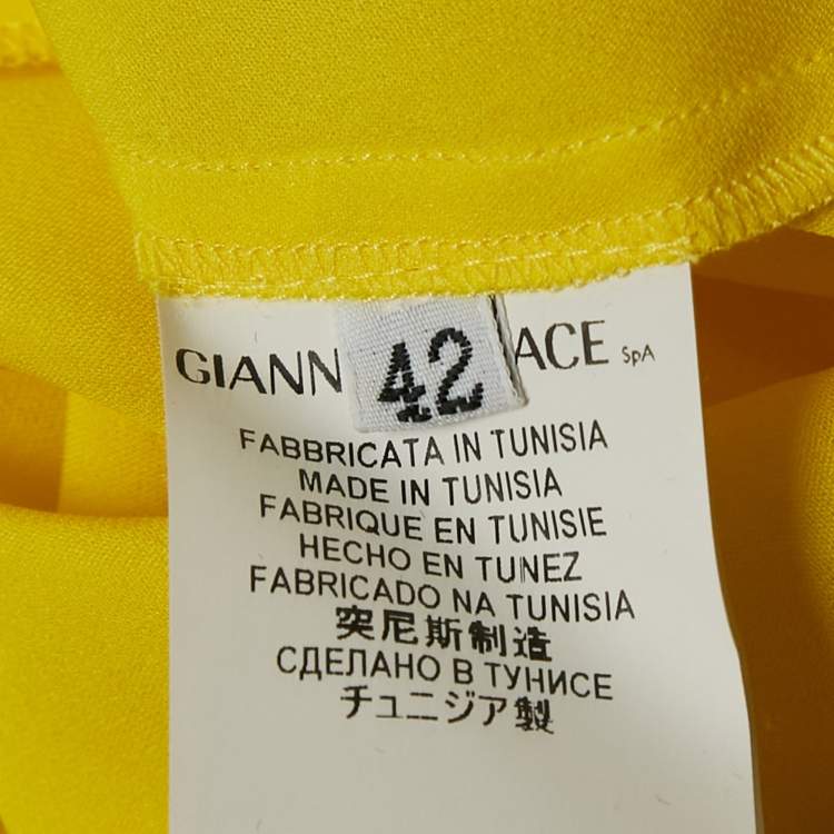 Pre Owned Versace Collection Yellow Embellished Collar Silk Short Sleeve Shirt M
