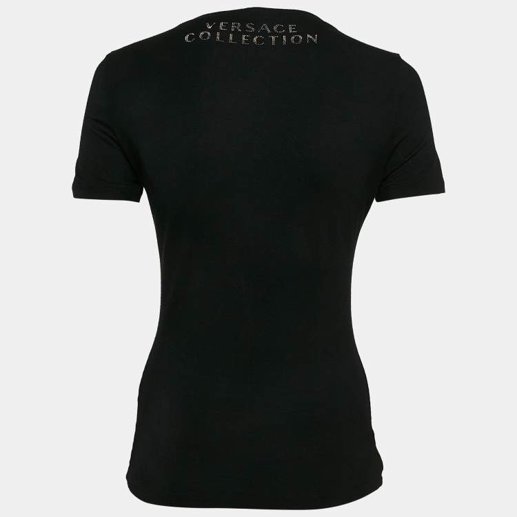 Pre Owned Versace Collection Black Half Medusa Embellished Knit Top M