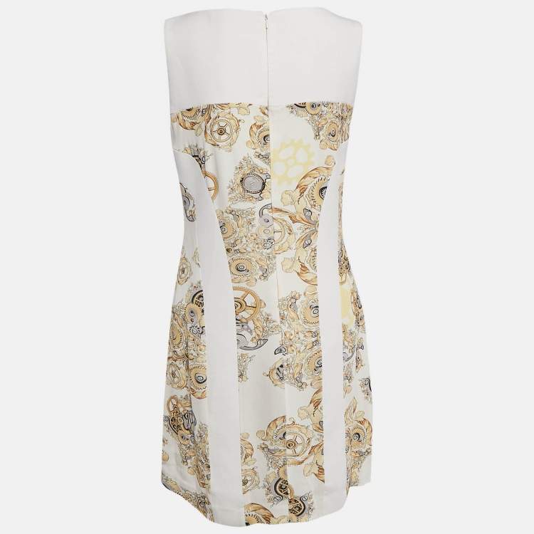 Pre Owned Versace Collection White/Multicolor Printed Crepe Sleeveless Mini Dress M