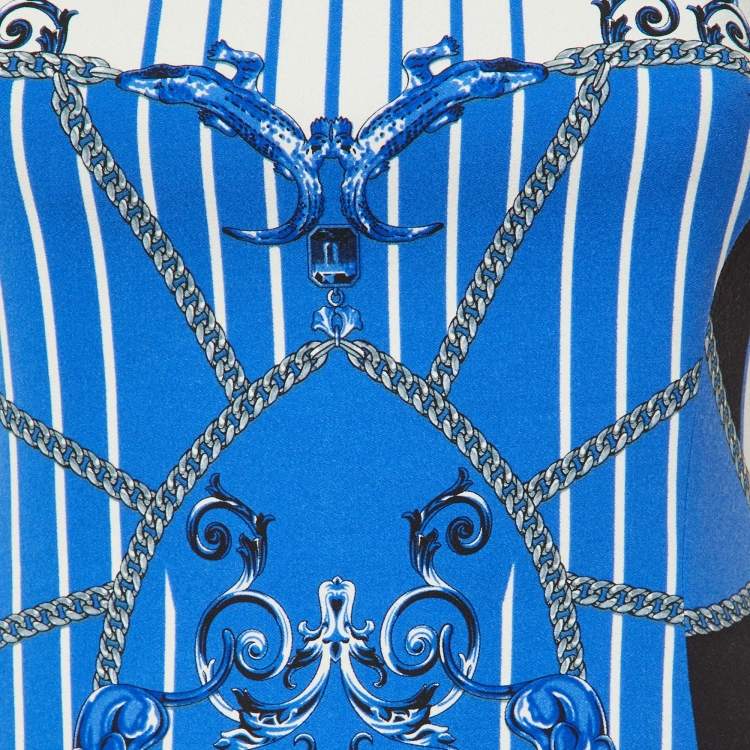 Pre Owned Versace Collection Blue Chain Print Crepe Sleeveless Dress S