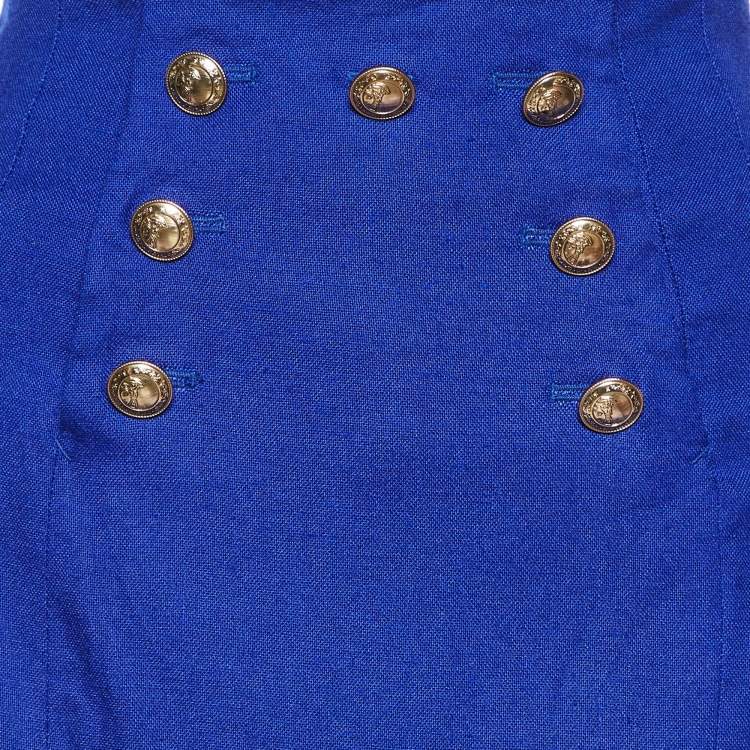 Pre Owned Versace Collection Blue Cady Button Detail Pencil Skirt L
