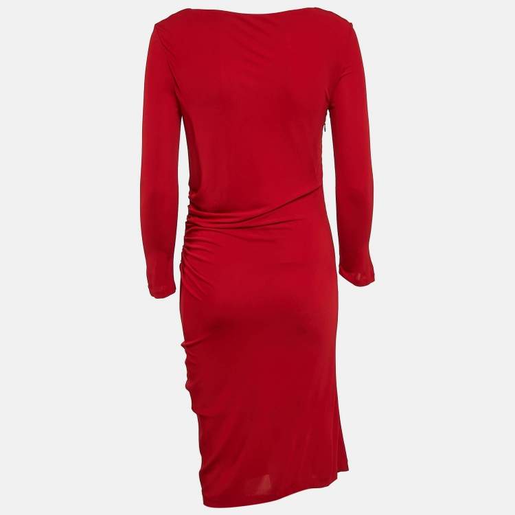 Pre Owned Versace Collection Red Jersey Ruched Short Dress M