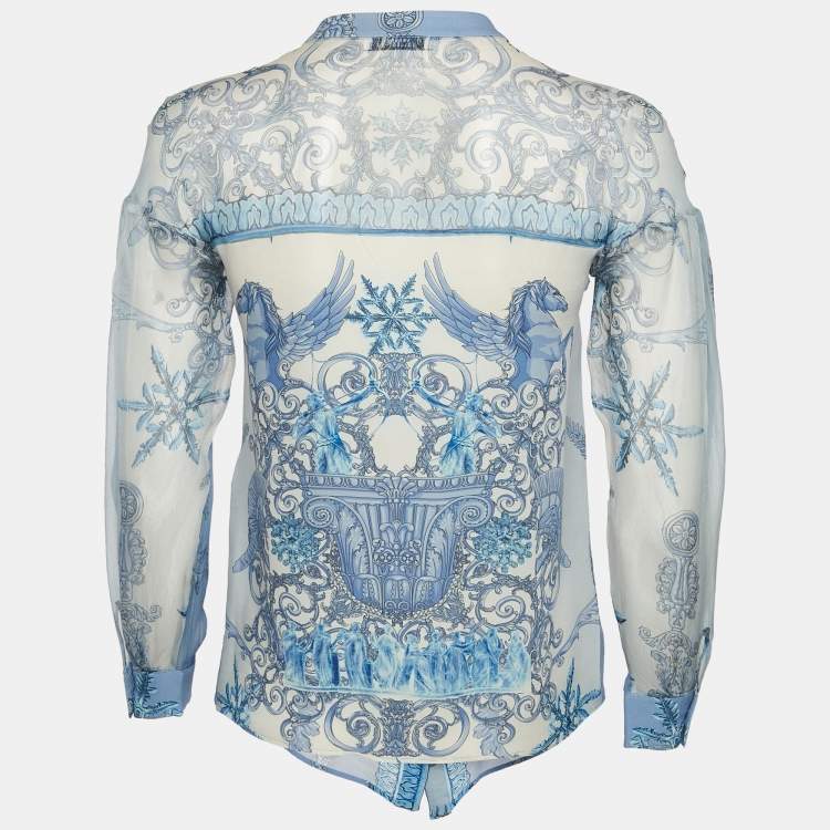 Pre Owned Versace Collection Blue Printed Silk Sheer Shirt S