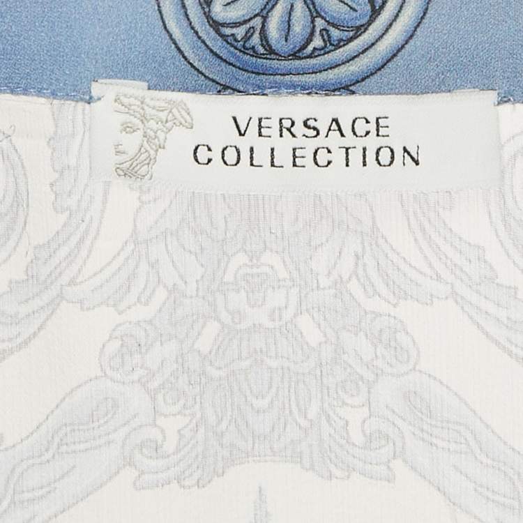 Pre Owned Versace Collection Blue Printed Silk Sheer Shirt S
