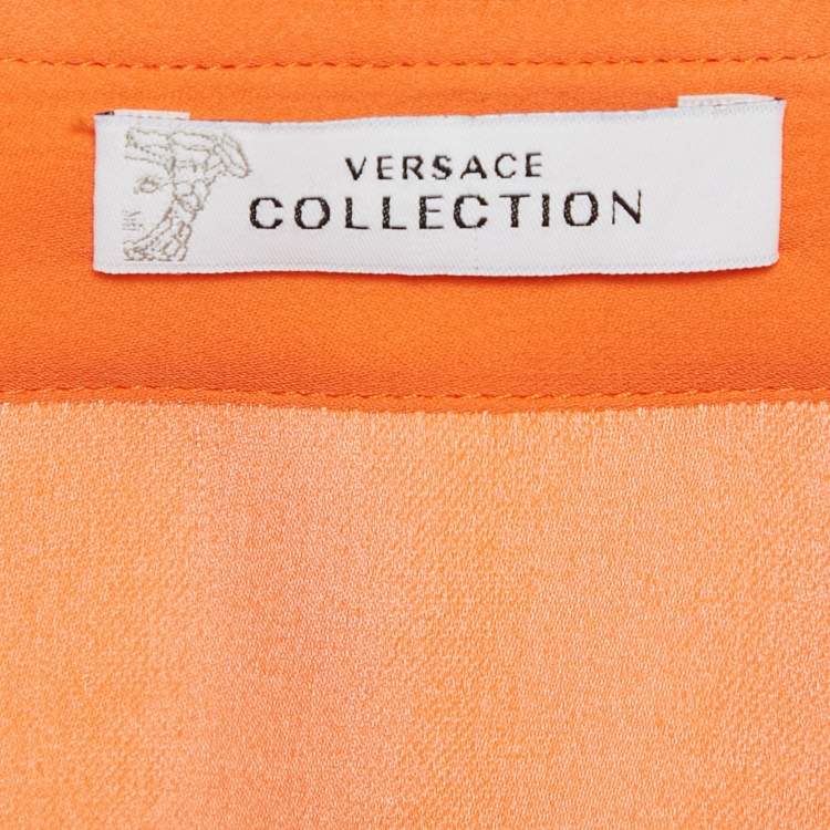 Pre Owned Versace Collection Orange Silk Long Sleeve Shirt S