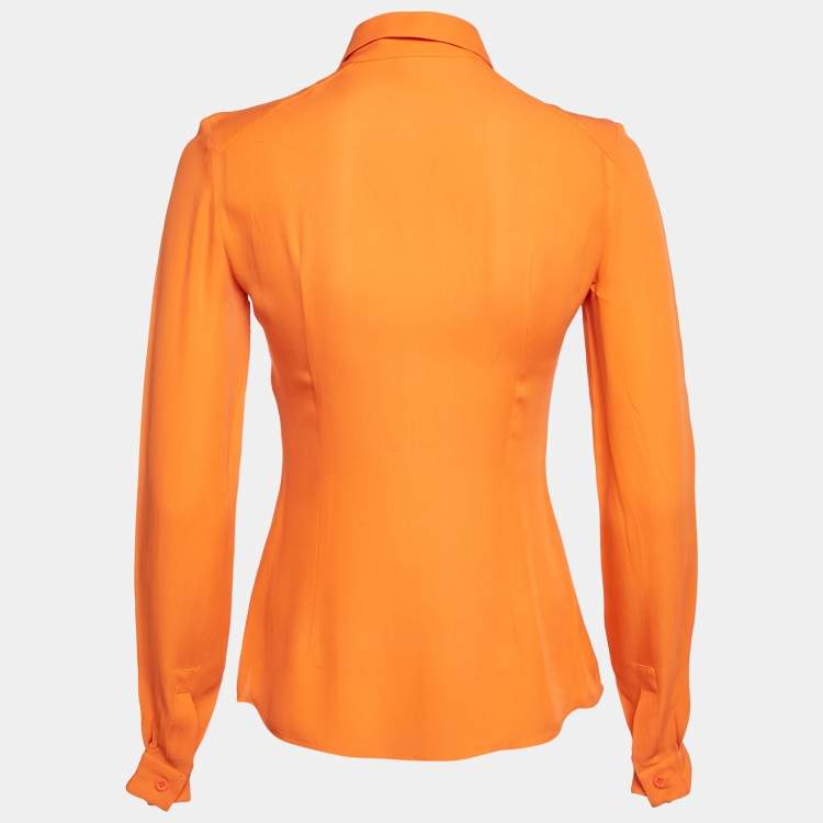 Pre Owned Versace Collection Orange Silk Long Sleeve Shirt S