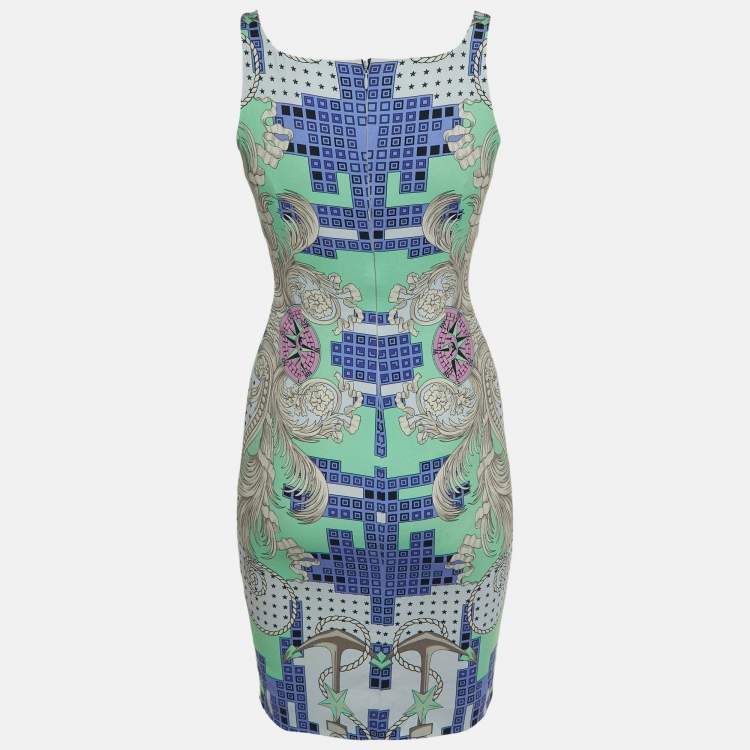 Pre Owned Versace Collection Multicolor Printed Crepe Sleeveless Dress S