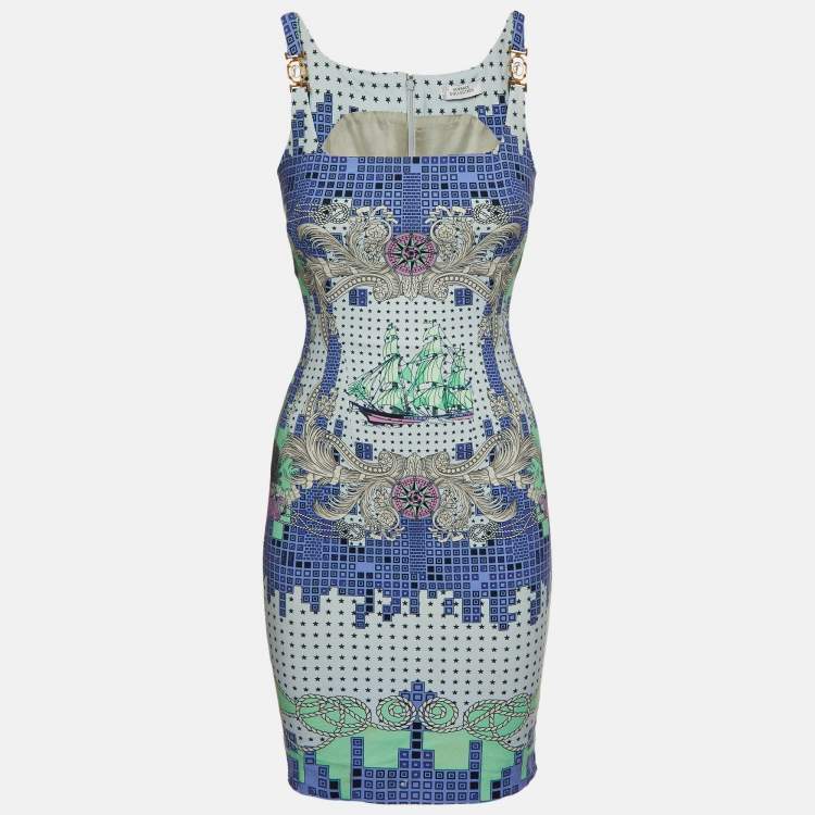 Pre Owned Versace Collection Multicolor Printed Crepe Sleeveless Dress S