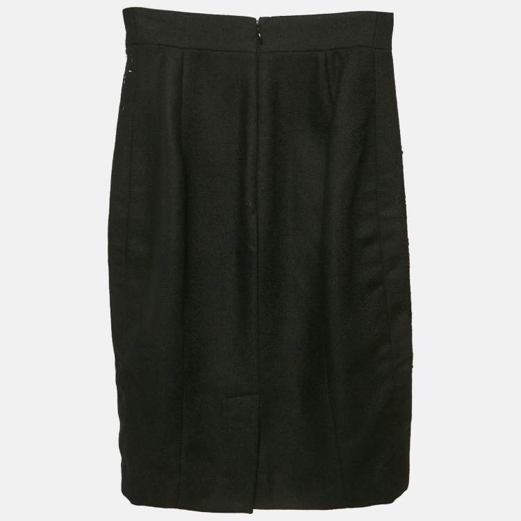 Pre Owned Versace Collection Black Sequin Embellished Wool Pencil Skirt M
