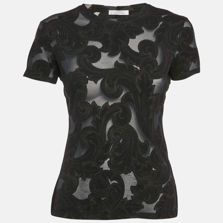 Pre Owned Versace Collection Navy Blue Patterned Jersey T-Shirt S